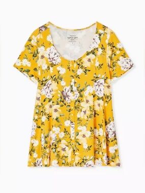 Torrid Super Soft Button-Front Seamed Top Size 00 M/L Yellow Floral